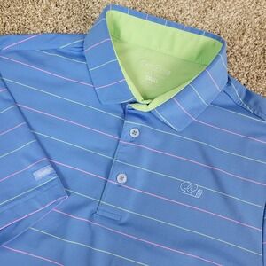 Good Good Golf Mens Small Blue Striped Performance Stretch Polo Short Sleeve